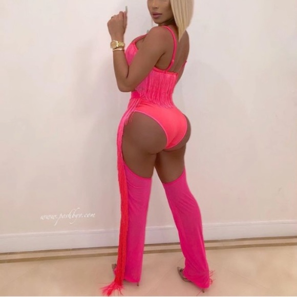 Neon cowboy fringe chaps and crop top  costume size Small - Picture 6 of 8